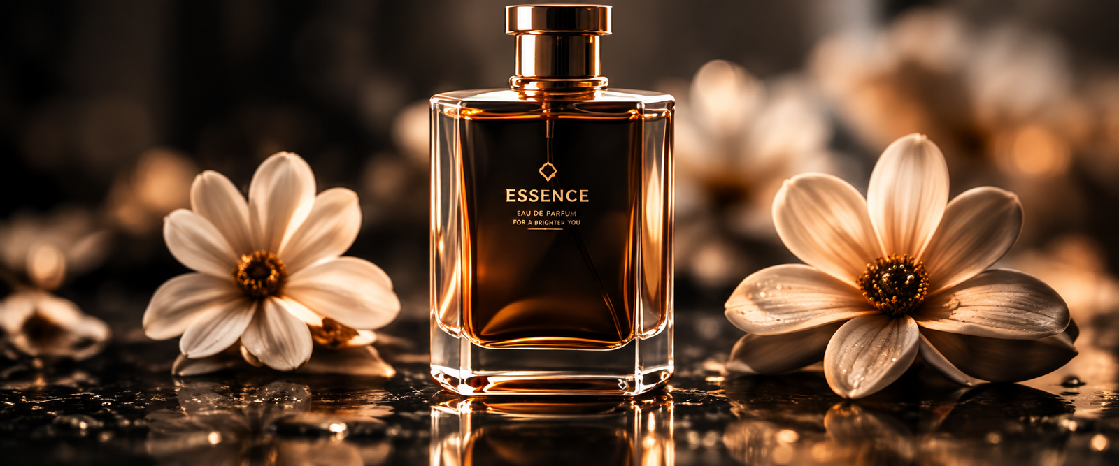 Detailed perfume product image example with floral composition
